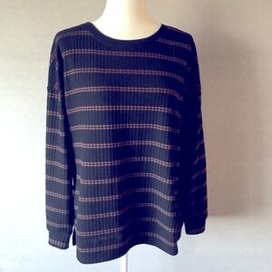 Last Chance! Sanctuary Black and Brown Stripe Waffle Weave Long Sleeve Top XS